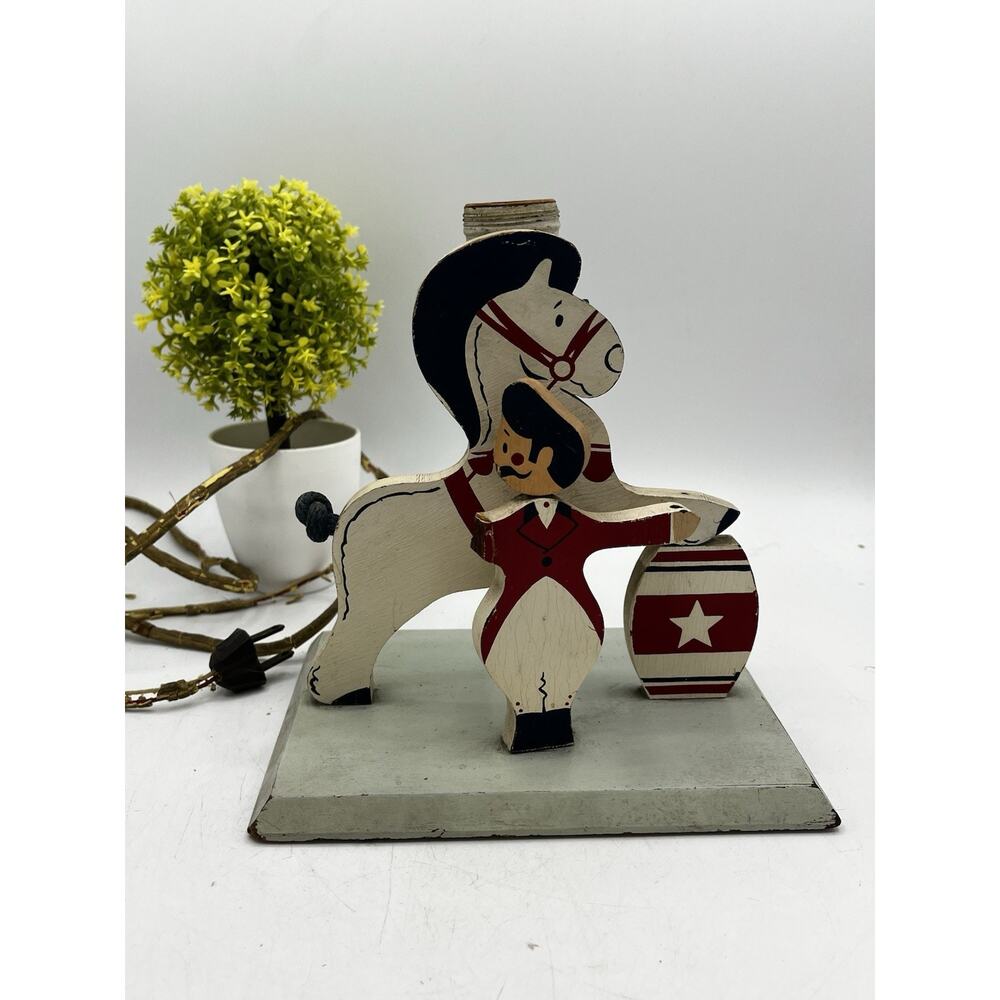 Vintage Wood Circus Horse Ringmaster Lamp 1940s Children Nursery Decor